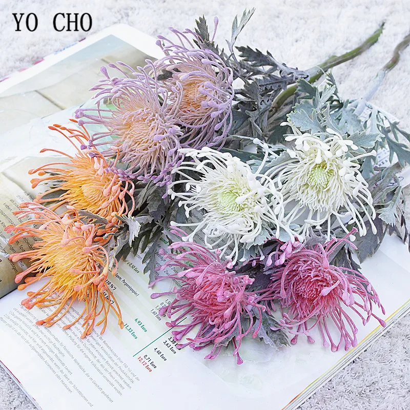 Yo Cho Leucospermum Fiore Artificiale Breve Ramo Chela Di Granchio 2 Forcella Piantare Puntaspilli Fiore Casa Fiore Di Simulazione