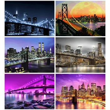 

Huacan Diamond Painting Full Square Scenery Mosaic City Home Decoration Embroidery Bridge Handmade Gift