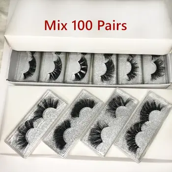 

Wholesale 25mm Mink False Eyelashes 20/30/50/100 pc 5D Mink Lashes Gliter box Label Makeup Dramatic Long Mink Lashes