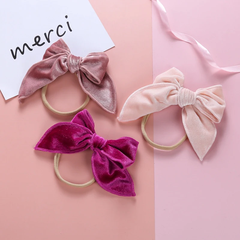 Big Bows Headband Velvet Girls Thin Nylon Headband Double Layer Infant Spring Hair Accessories Kids Party Hairbands Traceless baby girl double layer bowknot headband toddler soft nylon elastic turban kids gray headwear princess party hair bands for baby
