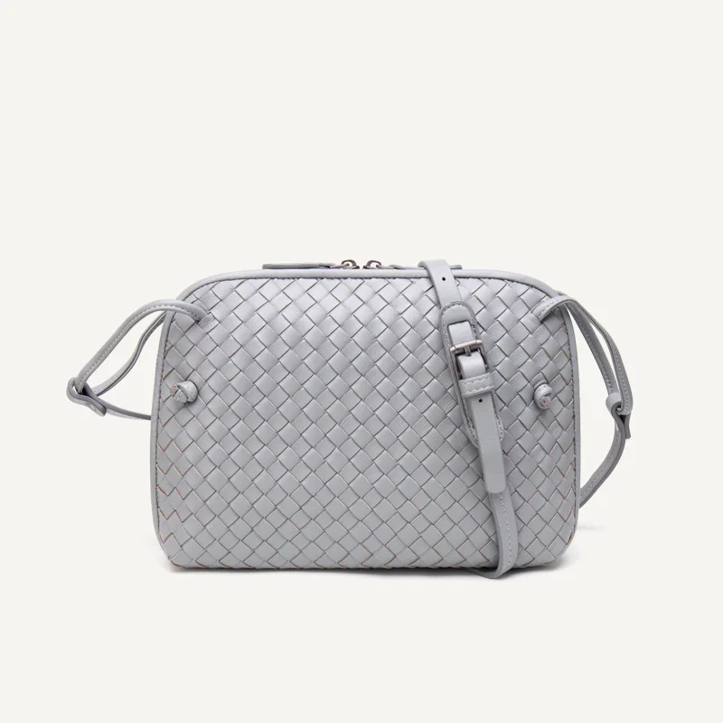 light grey Кожаная женская сумка через плечо, роскошная брендовая модная тканая сумка, простая Сумочка, высокое качество, сумка-мессенджер, овчины, новинка - Цвет: light grey
