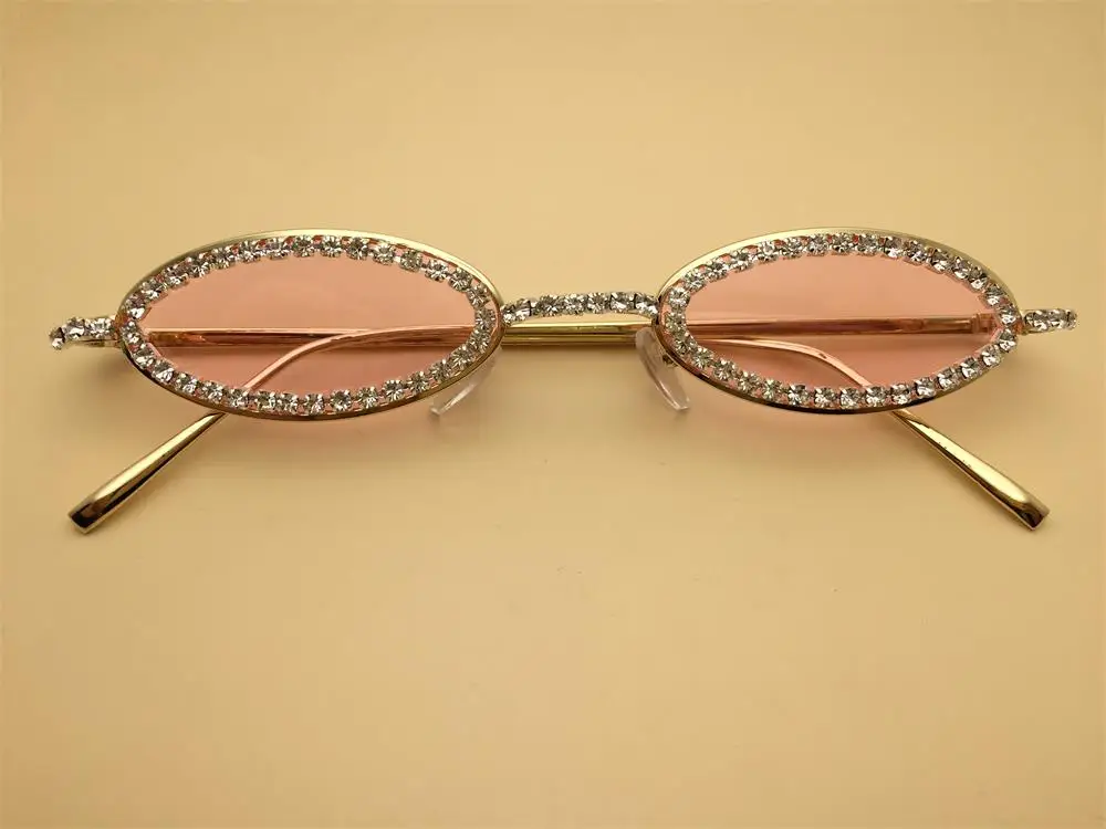 silver pink 90 s, с красными очками узкие маленькие круглые солнцезащитные очки для женщин Винтаж Брендовая Дизайнерская обувь с украшением в виде кристаллов овальные очки мужские оттенки металла вечерние очки UV400 - Цвет линз: silver pink