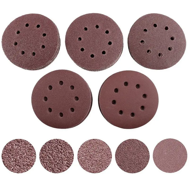 100x Discs sanding 125mm Paper Abrasive emeri sander paper glass grain 40/60/80/120/240 sheet Polishing furniture