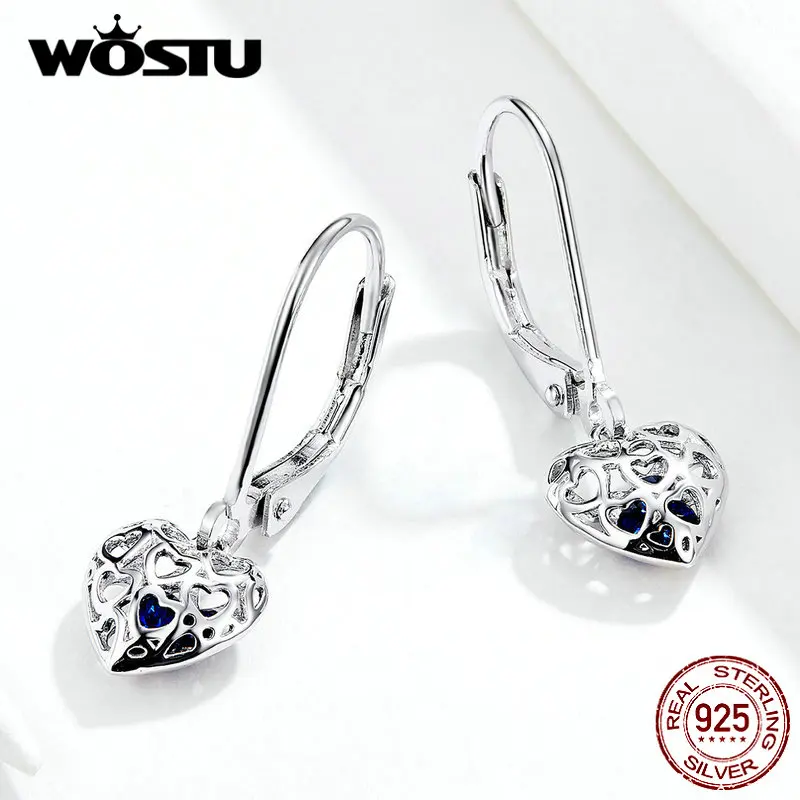 WOSTU Новое поступление 925 пробы серебряные ажурные серьги в форме сердца для женщин Свадебные Роскошные серьги ювелирные изделия подарки DXE746