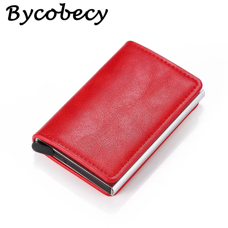 Bycobecy, женский красный кошелек на кнопках RFID, сумка для денег, модная искусственная кожа Crazy Horse, дорожный кошелек, тонкий кошелек Carteira, Прямая поставка