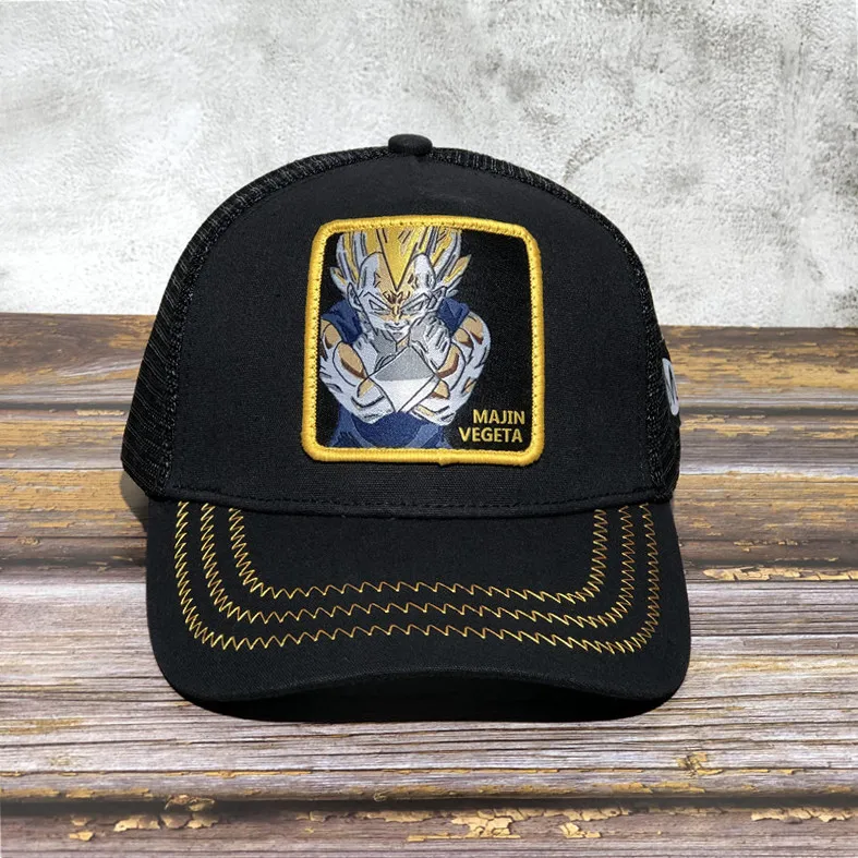 black VEGETA Сетчатая Кепка с рисунком Драконий жемчуг Z, крутые бейсбольные кепки GOTEN Saiyan, уличная Мужская и женская круглая Кепка унисекс, оранжевая Кепка водителя грузовика - Цвет: black VEGETA