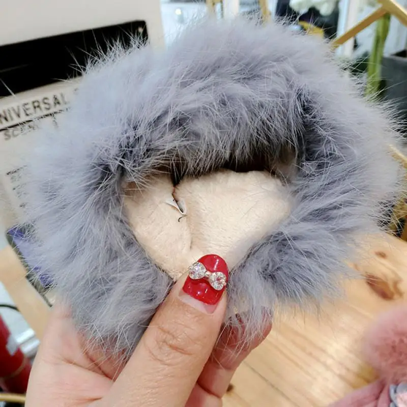 Autumn and Winter Warm Gloves Rabbit Hair Mouth Flowers Mink Fur Ball Wool Gloves Korean Fashion Thickened Finger Women