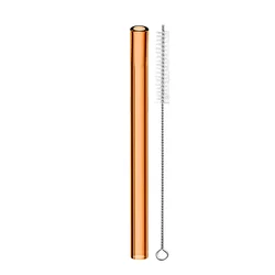 Eco-friendly Reusable Glass Wide Drinking Straws with Cleaning Brush for Smoothies, Milkshakes, and Bubble Tea (Amber Straight)