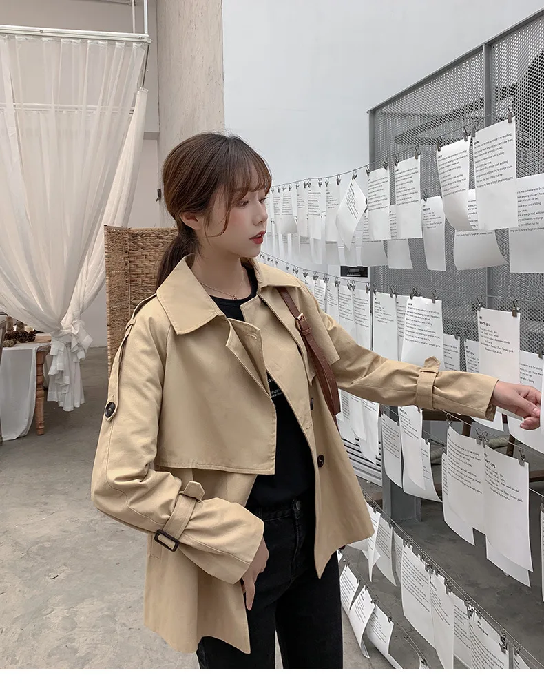 Short-height Trench Coat WOMEN'S Dress Autumn New Style Fashion Elegant Fold-down Collar Double Breasted Slim Fit Students