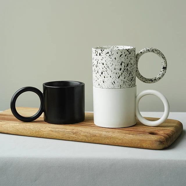 Nordic Mugs With Big Round Handle Ceramic Creative Splash-ink Cups Large  For Coffee Tea nique