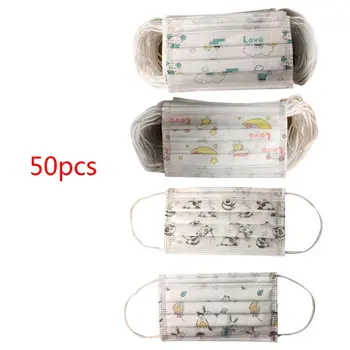 

50pcs Kids 3 Layers Disposable Mouth Mask Anti Pollution Haze Earloop Cartoon Mouth-Ruffle Protective Respirator