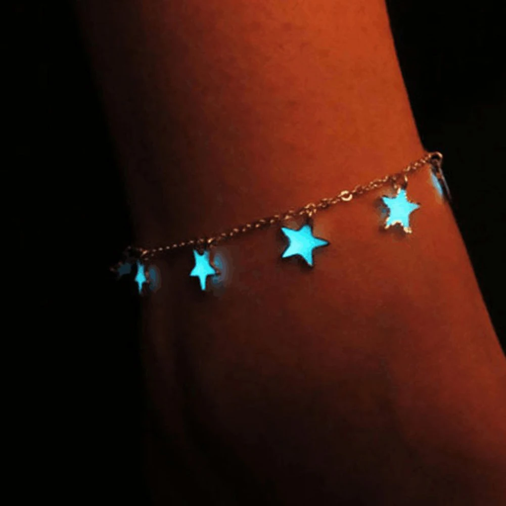 

Fashion Girl Elegant Star Heart Bracelet Luminous Silver Adjustable Little Star Ankle Bracelet Anklet Women's Jewelry Gift