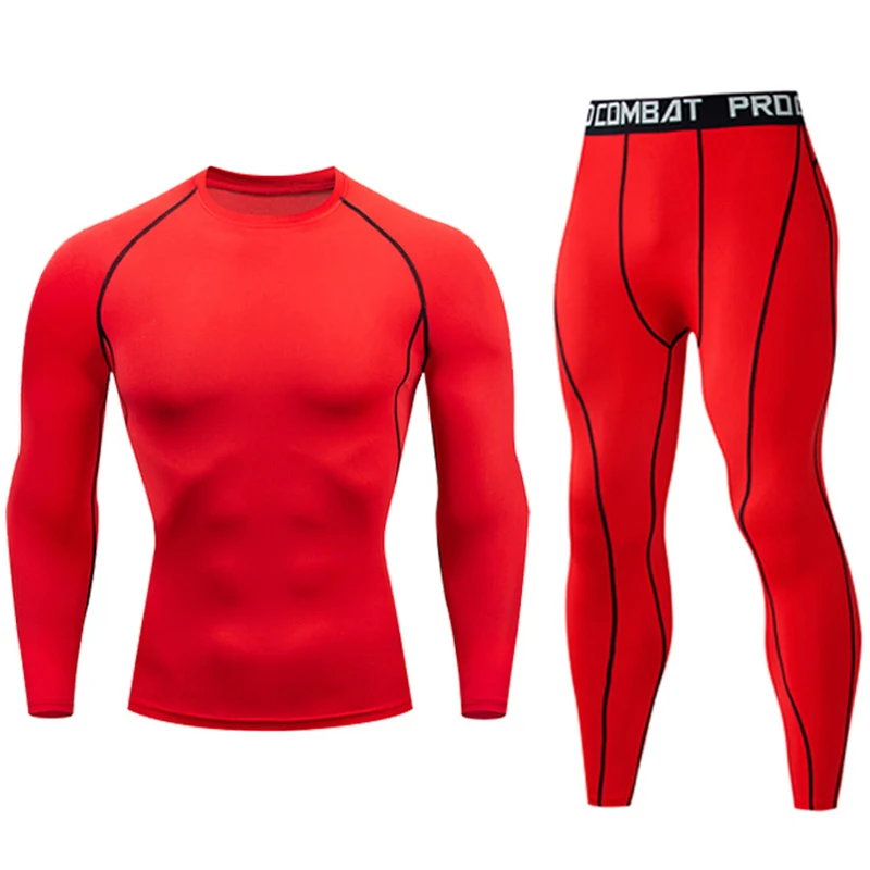 Новые спортивные костюмы зимние мужские компрессионные комплекты термобелья эластичные кальсоны для Мужчин MMA Compressiom комплект с длинным рукавом - Цвет: Set