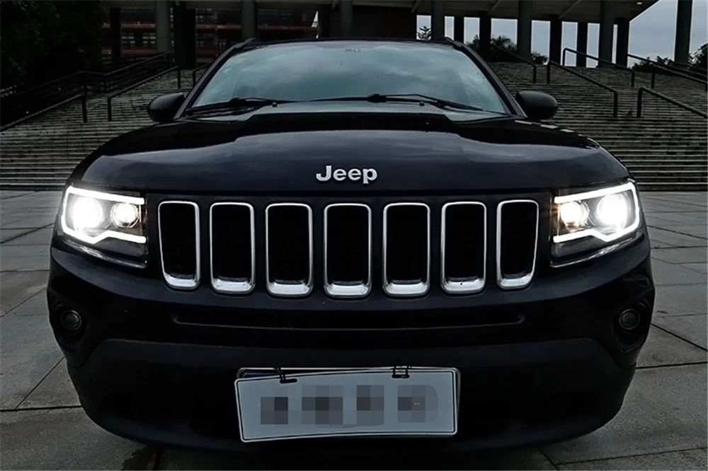 Пара для Jeep Compass светодиодный фары 2011- компас HID фары биксеноновые фары Противотуманные фары Дневные ходовые огни двойные линзы