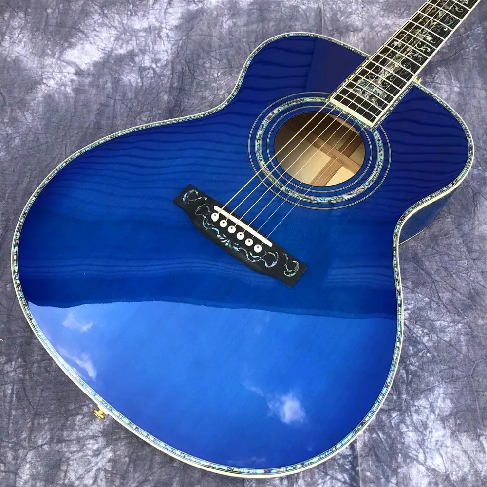 Массив ели топовая Акустическая гитара OM, Abalone Ebony гриф Blue Burst Maple сзади и по бокам Акустическая гитара