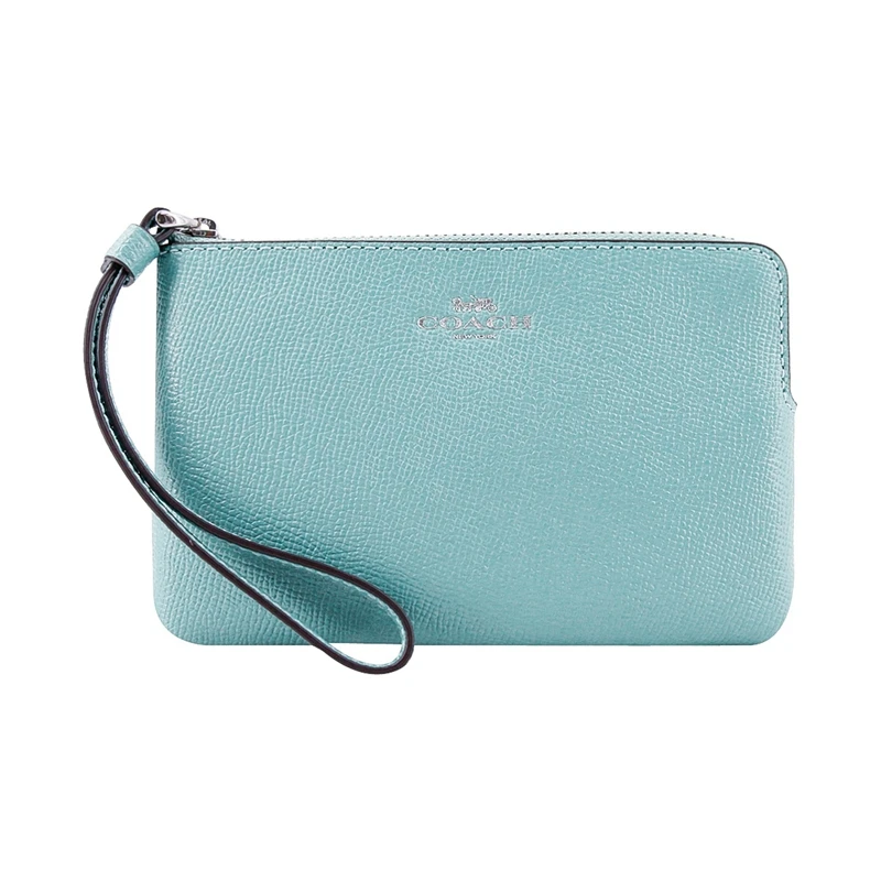 Coach Crossgrain кожаный угловой на молнии маленький браслет Аквамарин F58032 кошелек - Цвет: F58032SVMR