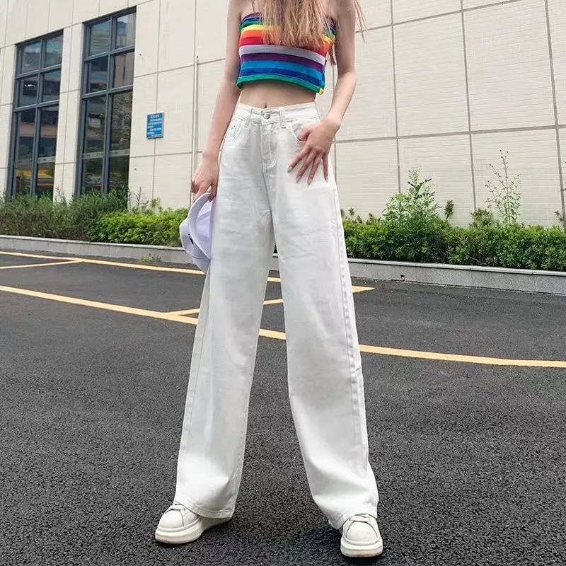 Straight jeans for women with high waist pants for women plus up Summer Loose boyfriend white jeans woman Plus Size Trousers