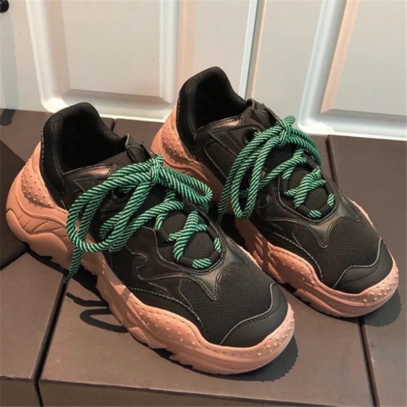 Ботинки с массивным каблуком женская обувь на платформе смешанные цвета Zapatos De Mujer кроссовки на плоской подошве со шнуровкой женский спортивный для бега обувь для папы Новинка