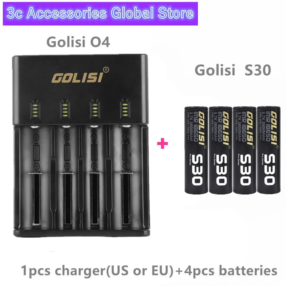 Golisi 4 шт. S30 IMR 18650 3000 мАч E-CIG аккумуляторная батарея VAPE с Golisi O4 интеллектуальное зарядное устройство 2A Быстрая зарядка