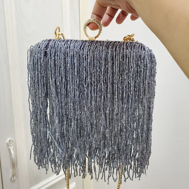 Women Tassel Fashion Ladies Clutch Bag Shoulder Handbags Female Party Wedding Evening Bag For Phone Purse