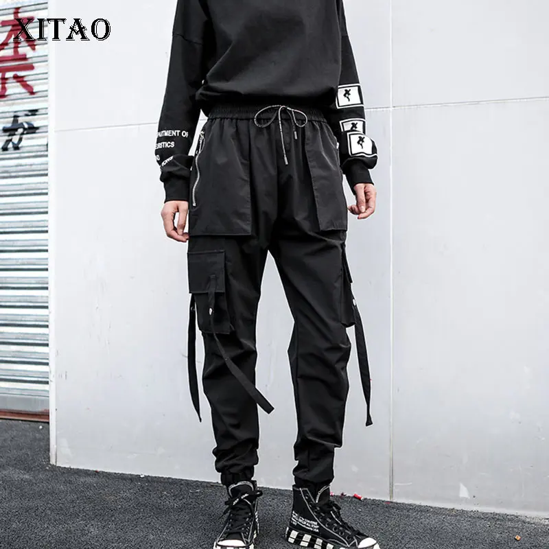 XITAO женские черные длинные штаны на завязках, элегантные женские штаны с эластичным поясом и карманами, зимние штаны-шаровары ZLL4554 - Цвет: black  ZLL4554