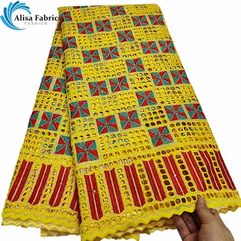 

Swiss cotton dry lace cloth material swiss voile lace in switzerland embroidery with stones 5 yards/pcs for nigerian party dress