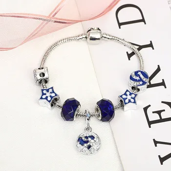 

New lady charm bracelet, blue crystal bead jewelry, exquisite DIY bead bracelet, couple jewelry gift
