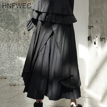 

High Quality 2019 Spring Black Personality Multi-layered Split Asymmetrical Long Skirt Fashion New Women's Q753
