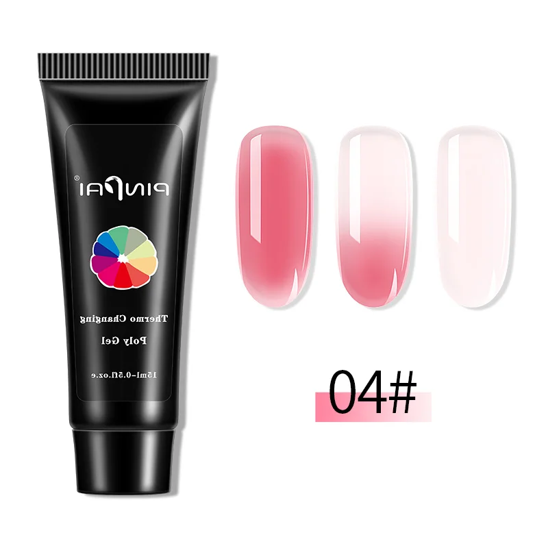 PinPai 15ml Thermal Nail Poly Acrylic Gel Quick Extension Temperature Color Changing Nail Art Builder Polygel Soak Off UV Gel - Color: Color 4