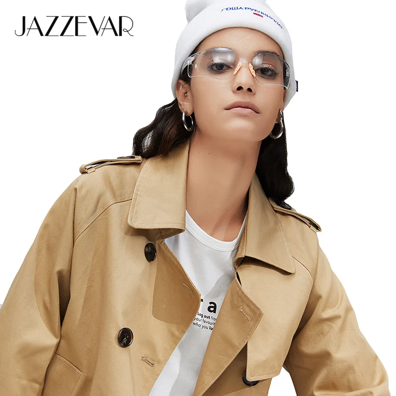 Beste JAZZEVAR 2019 Nieuwe collectie herfst trenchcoat vrouwen mode katoen double breasted korte losse kleding bovenkleding 9018