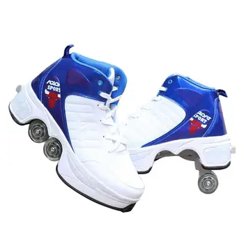 

Parkour Shoes Four Wheels Rounds Of Running Shoes Roller Skates Shoes Unisex Deformation Roller Shoes Skating Shoes