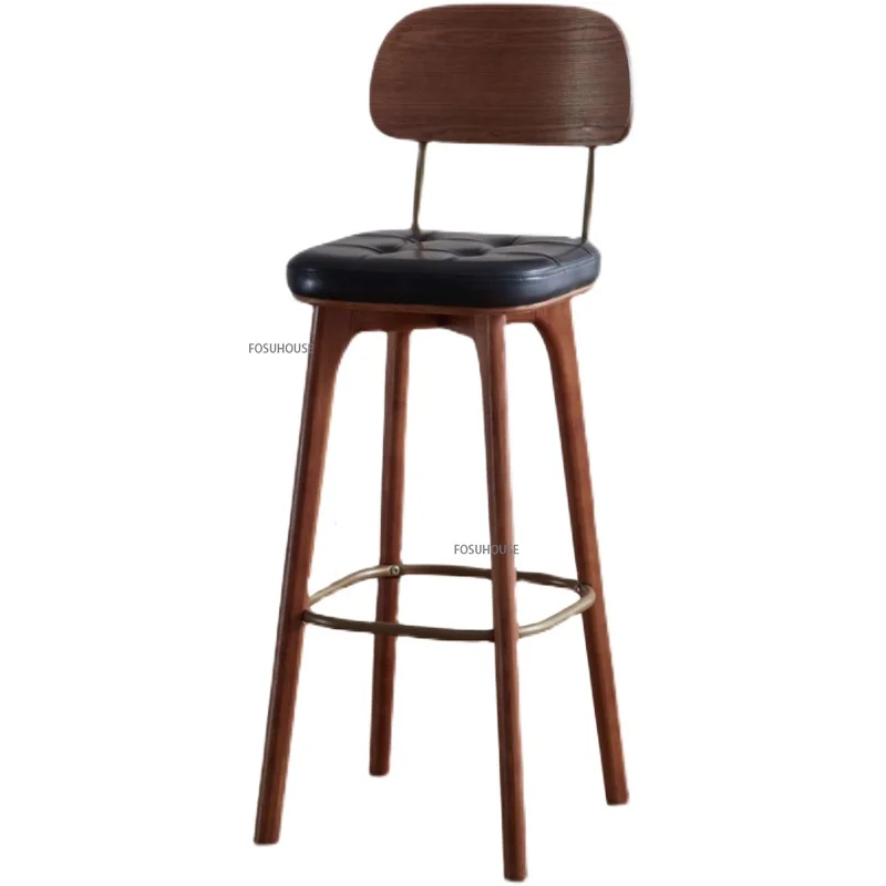 Nordic Solid Wood Bar Chairs for Kitchen Furniture Industrial Retro Restaurant Counter Stool Creative Back High Stool Bar Chair