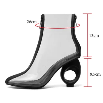 

2020 New Spring/Autumn Women Ankle Boots Transparent High Heels Sexy Round Toe Zip Party Shoes For Lady Comfortable Heeled Pumps