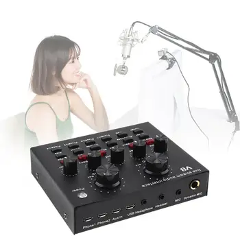 

V8 Sound Card Audio Set Interface External Usb Live Microphone Webcast Live Sound Card Bluetooth Function for Computer Pc Sing
