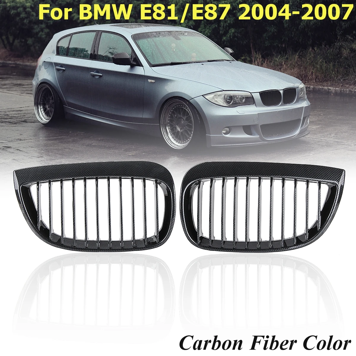 

One Pair Carbon Fiber Look ABS Bumper Front Kidney Grille Set High Look Car Styling Racing Grill For BMW E87 2004 2005 2006 2007