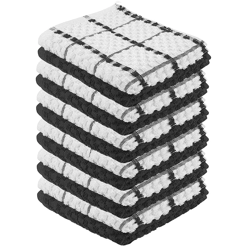 Kitchen Dish Towels, Dobby Weave Terry Towel Set, 12 Pack Soft And