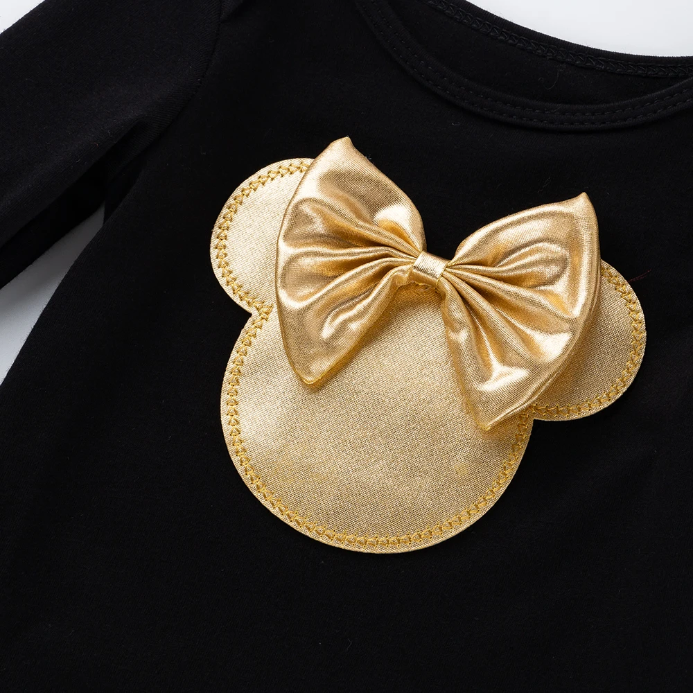 Г.; юбка-пачка с золотыми оборками для маленьких девочек; комплекты для новорожденных с повязкой на голову; Новая детская одежда с длинными рукавами; черный хлопковый комбинезон