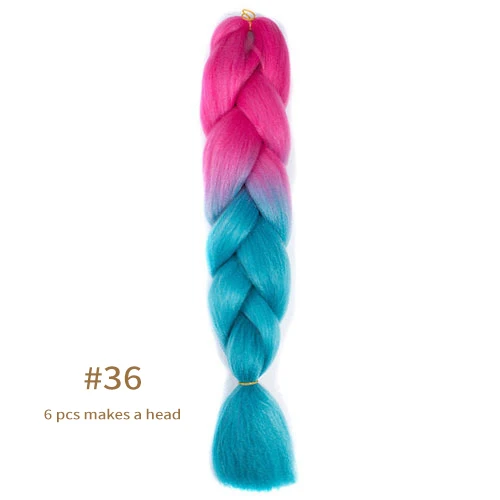 Synthetic jumb Braids Ombre Braiding Hair Extension Box Braid Hair Pink Purple Yellow Golden Colors hair 24inch kanekalons hair B36