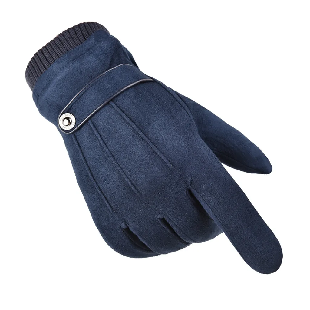 Модные мужские перчатки, зимние, сохраняющие тепло, ветрозащитные, на весь палец, замшевые перчатки для экрана, уличные спортивные перчатки, варежки для мужчин