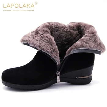 

Lapolaka 2020 Hot Sale Kid Suede Warm Winter Boots Woman Shoes Wedge High Heels Platform Comfy Shoes Ladies Boots Footwear