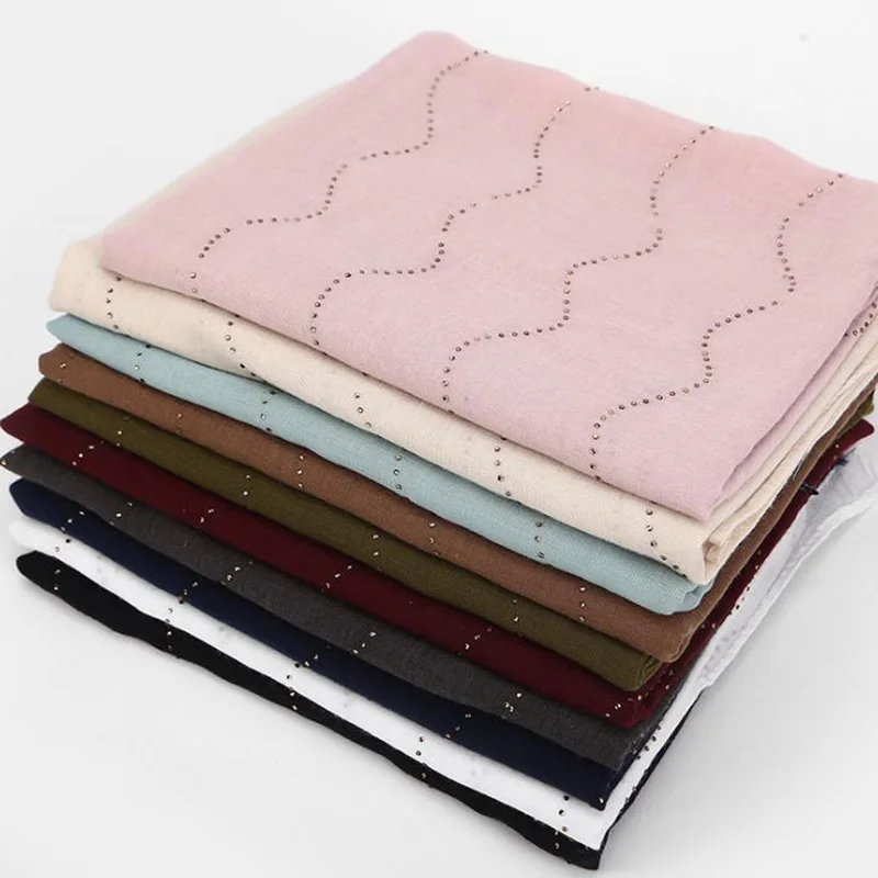 

New diamond-lined cotton scarf Women hairy edges foulard femme Solid Color muslim head scarf shawls and wraps hijab scarf 2020