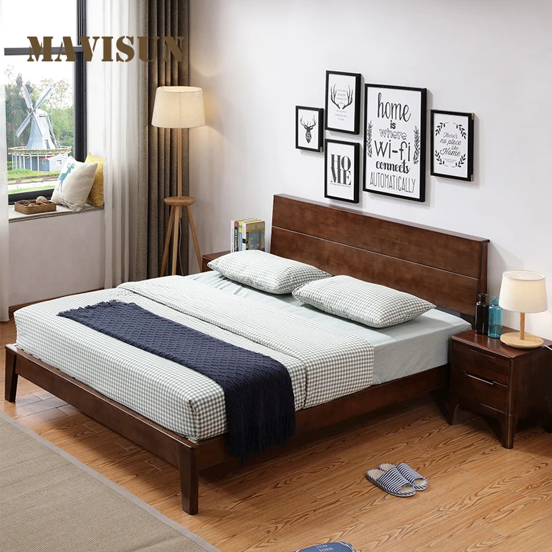 Simple Oak Nordic Solid Wood Bed Economical Rental 1.2m Solid Wood Single Bed Bedroom Small Apartment Package Installation
