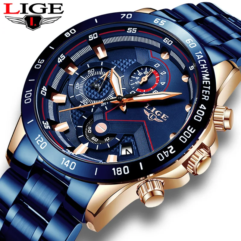 Мужские часы LIGE 9982 Роскошные брендовые кварцевые часы из нержавеющей стали цифровые часы мужские армейские военные спортивные часы relogio masculino