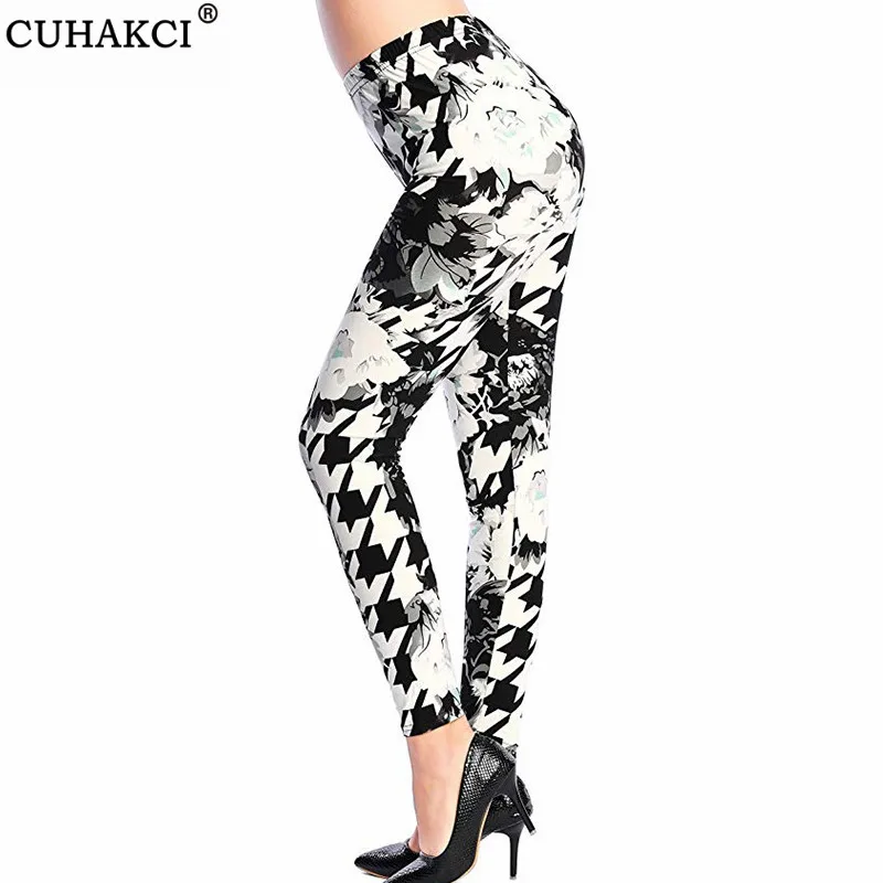 

CUHAKCI New Print Leggings Plus Size Legging Flower Plaid Thin Pants Fashion Leggins Hot Sale Women Aptitud Trousers