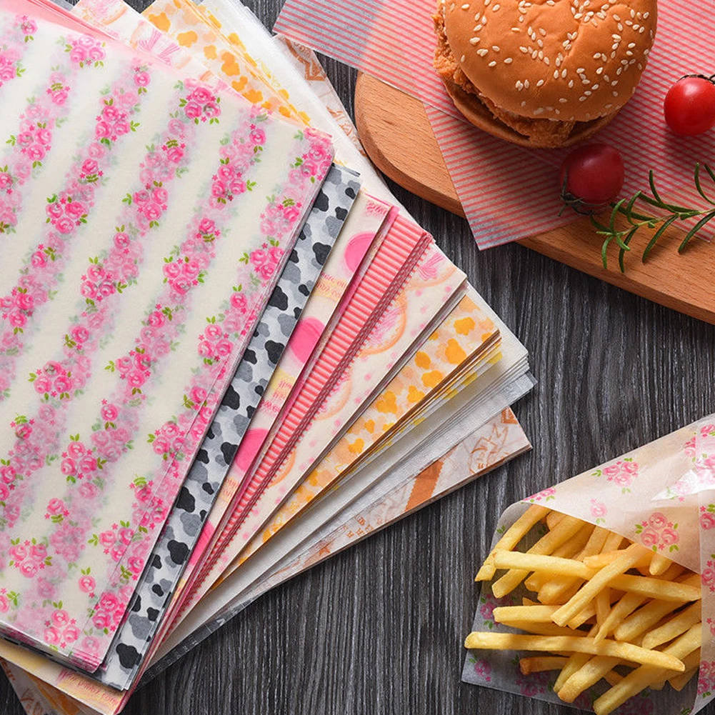 50Pcs Food Wrapping Wax Paper Hambur Sandwich Bread Candy Wrap Paper Disposable