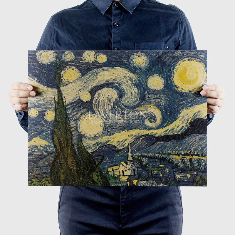 

[H460] Van Gogh-Star/Nostalgic Vintage Oil Painting Kraftpaper Poster Decorative Painting Core 47X36 Cm