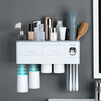 

Automatic Toothpaste Dispenser Toothbrush Holder Wall Mount Toothpaste Squeezers Rack Set with Cup Magnetic Bathroom Accessories