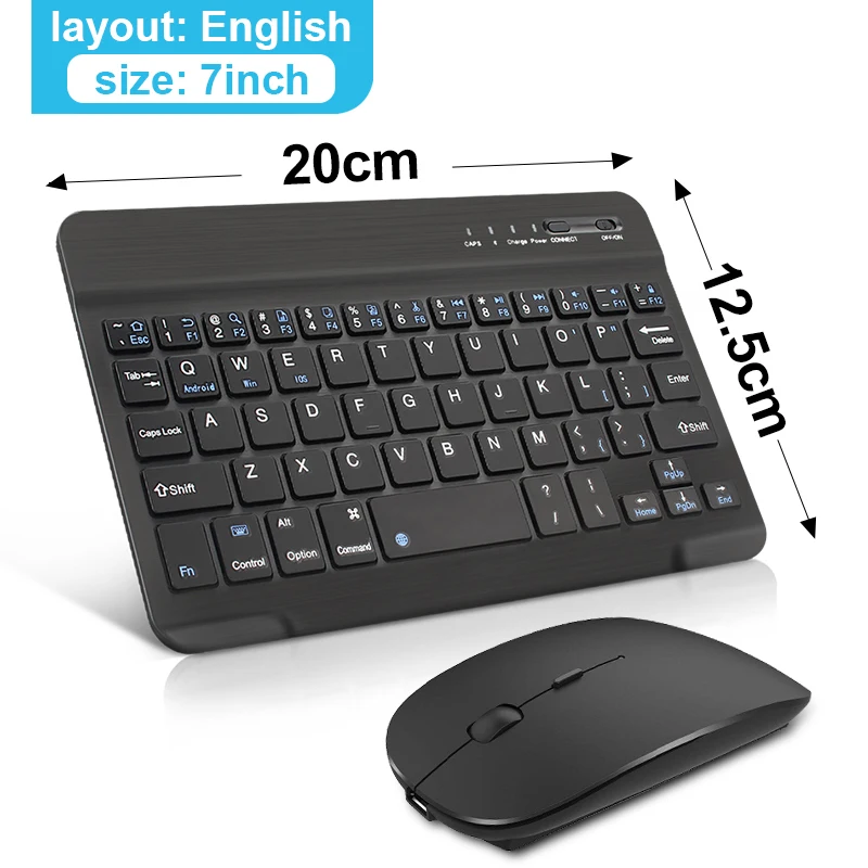 7 in English black Беспроводная клавиатура и мышь, мини перезаряжаемая bluetooth клавиатура с мышью, бесшумная эргономичная клавиатура для ПК, планшета, телефона - Цвет: 7 in English black