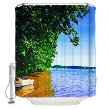 

Seaside Scenery Bow Tree RippleWaterproof Bathroom Shower Curtain Modern Household Shower Curtain