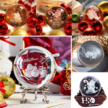 

H&D 60mm 3D Laser Engraved Santa Claus Ball Christmas Decoration for Home Glass Healing Ball Quartz Sphere Photography Ball Gift